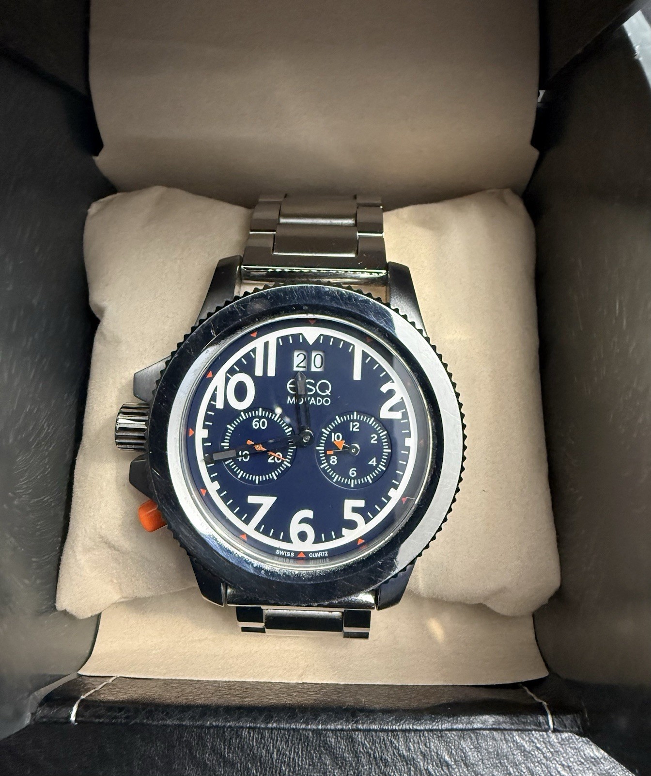 Men’s ESQ Movado Lefty Fusion GMT Watch with Blue Dial Stainless Steel Bracelet