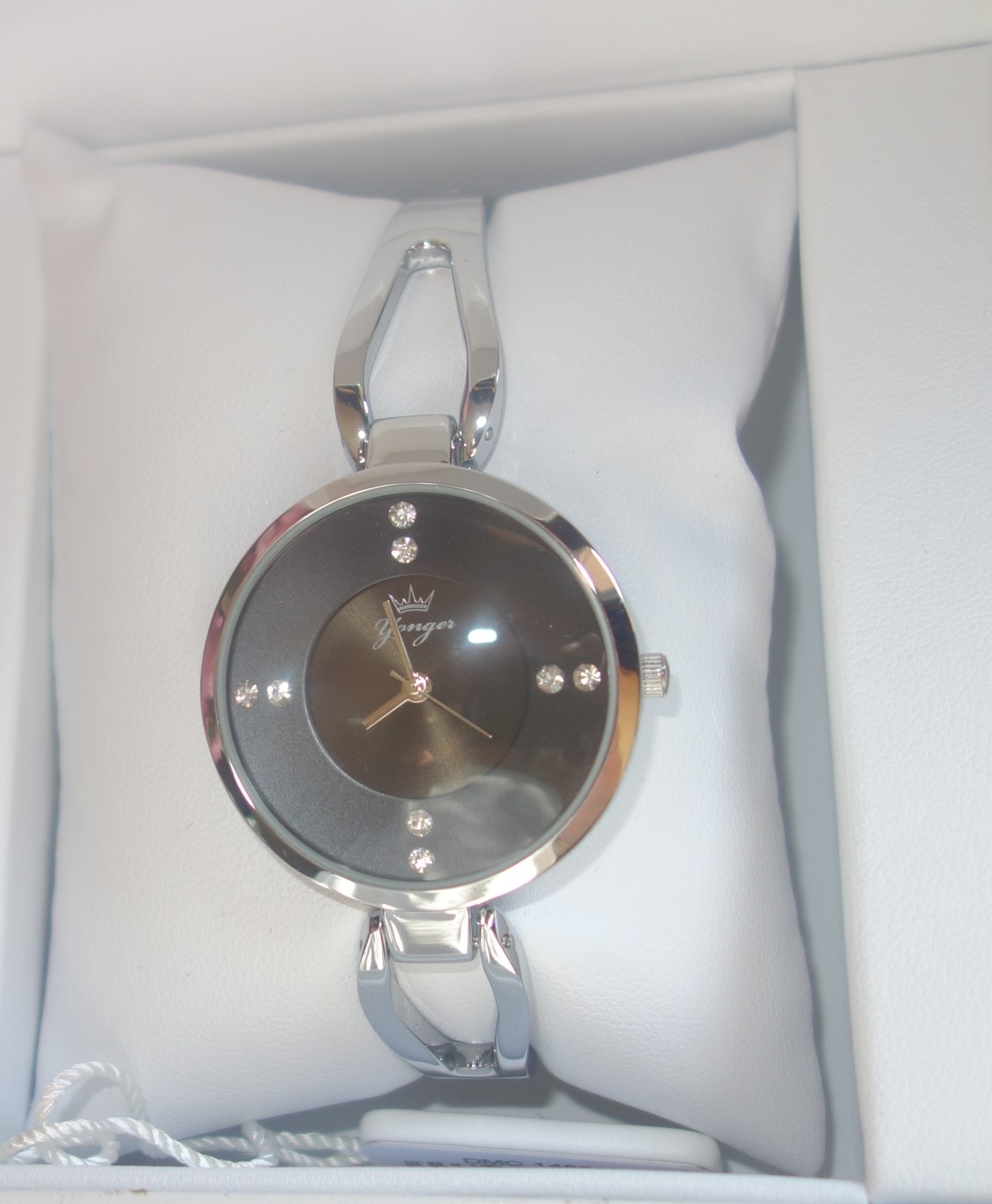 Yonger and Bresson Womens Round Steel Black Dial Crystal Watch DMC 1486/01 new