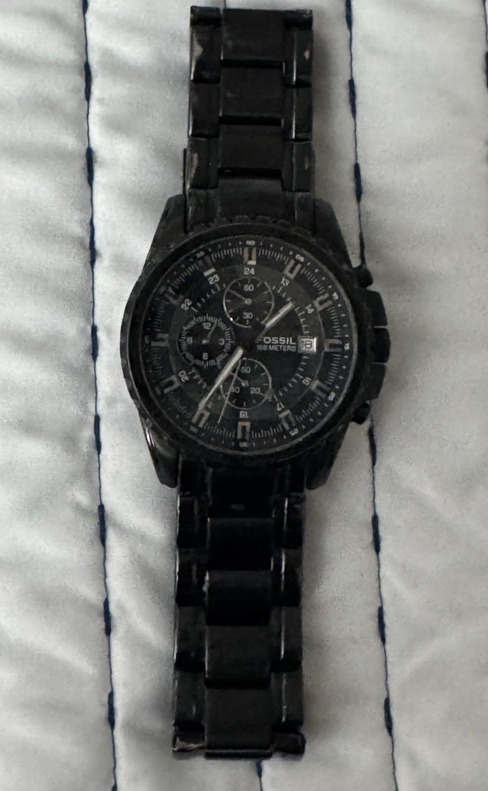 Fossil Blue CH-2473 Black Stainless Steel Chronograph Sport Wristwatch Analog