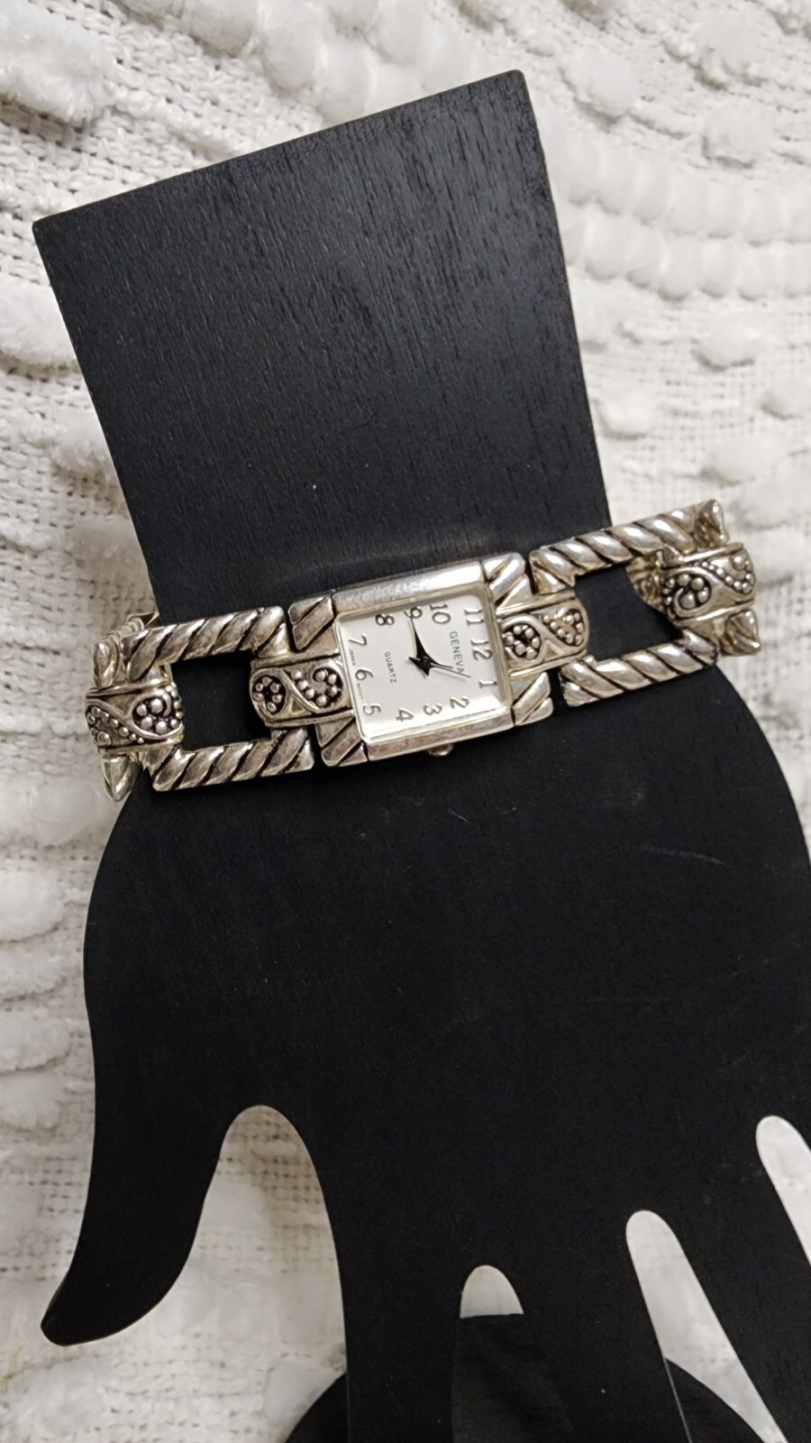Rare GENEVA Womens Quartz Square Face SilverTone BRACELET Link Band WATCH VguC