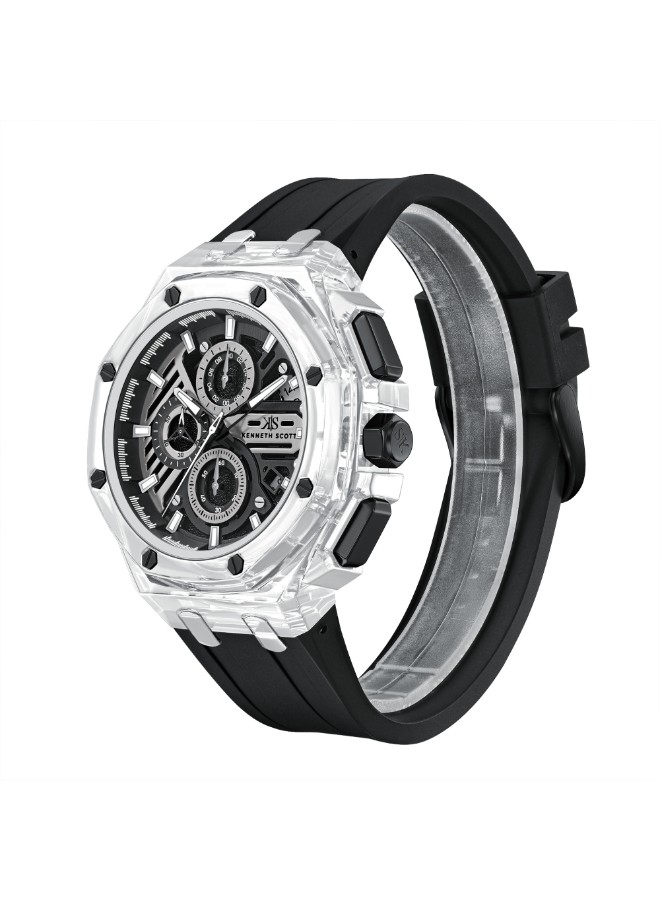 Kenneth Scott Men’s Chronograph Watch | Black Dial, 46mm, 30 m (3 ATM)