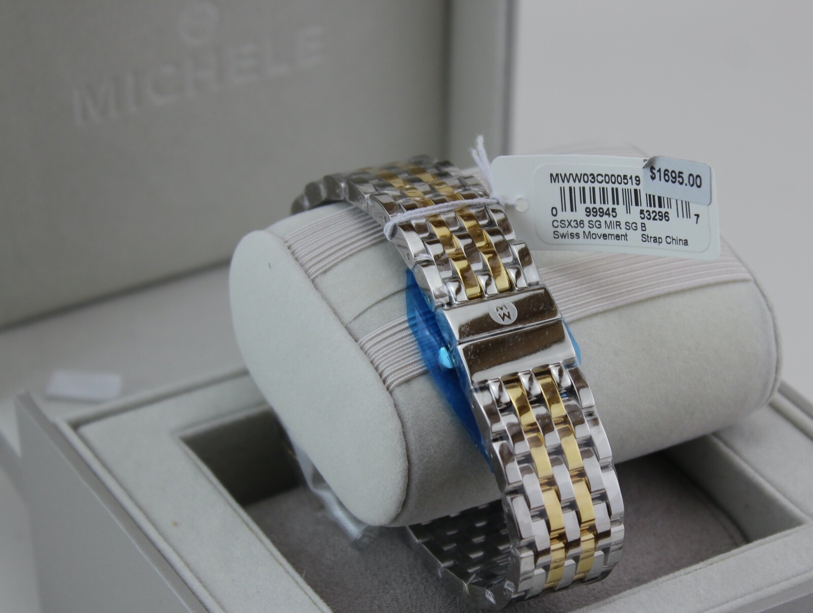 NEW AUTHENTIC MICHELE CSX 36 SILVER GOLD MIRROR CHRONO MWW03C000519 WOMENS WATCH