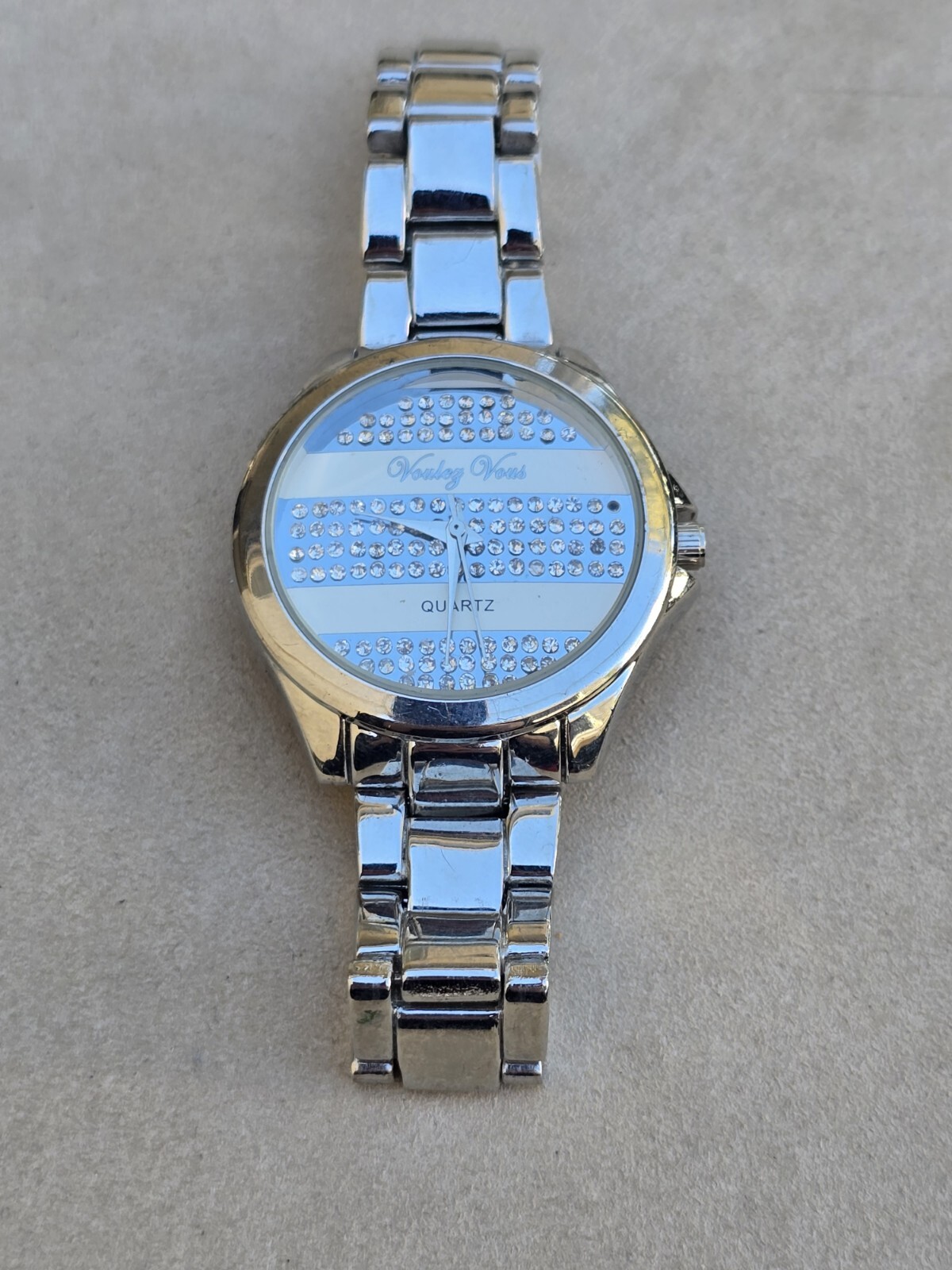 Voulez Vous Silver Tone Clear Rhinestones Ladies Wrist Watch 7″1/2