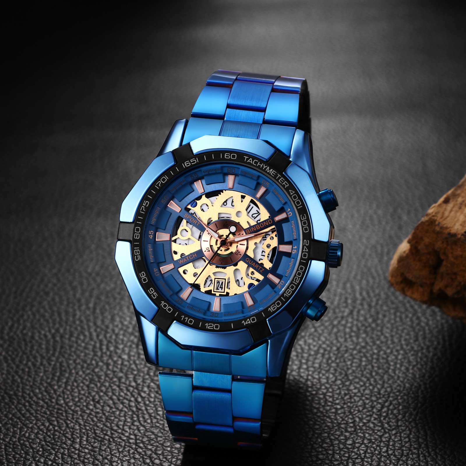Men’s Waterproof Skeleton Stainless Steel Watch Luxury Quartz Wrist Watch