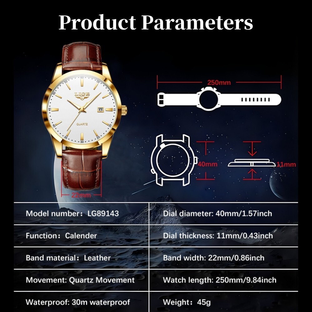 Luxury Men’s Watch Waterproof Quartz Date Luminous Business Leather Wristwatch