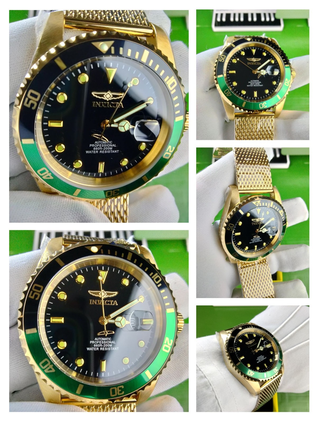 Invicta Pro Diver 47967 Automatic Men’s Watch 47mm Gold Black Dial 200M