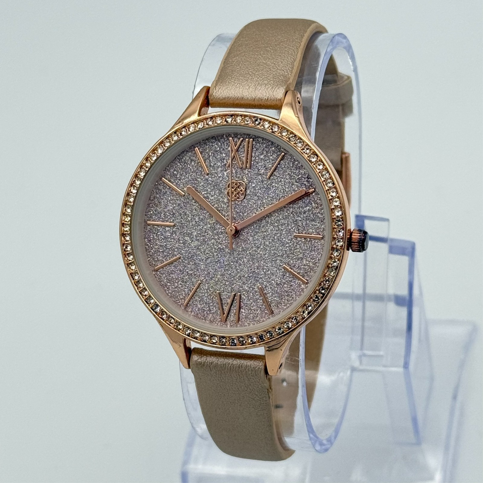 Women’s DAISY FUENTES Rose Gold Tone Glitter Dial Watch, Crystal Accents, 36mm