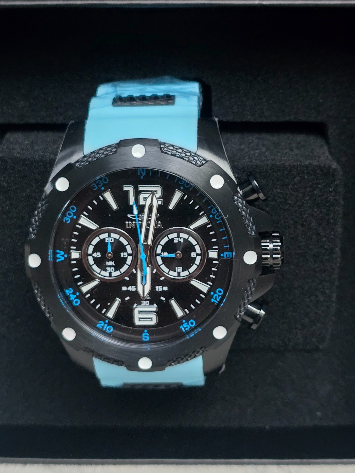 Invicta I-FORCE AXIS 50mm Black Dial Chronograph Blue Tone Strap SS Watch