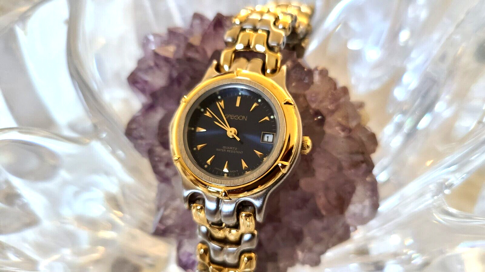 Sasson Two-Tone Bracelet Blue Dial Date Ladies Watch