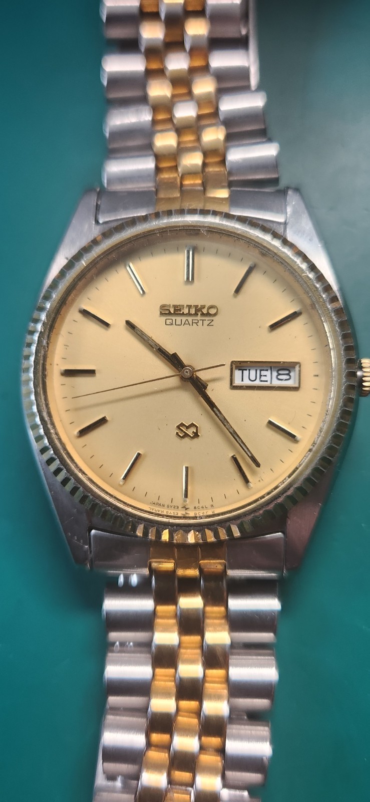 Vintage 1989 Seiko SQ 5Y23-8A60 Presidential Two-Tone Date Watch Runs