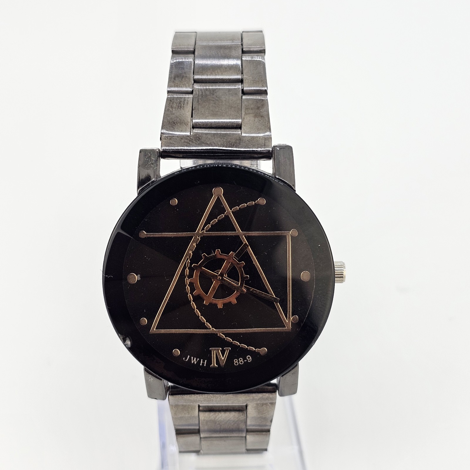 Geometric Design Unisex Watch 40MM Black Dial Bracelet Band 7.5″ New Battery