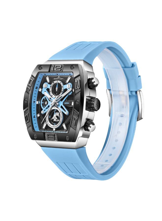 Kenneth Scott Men’s Chronograph Watch | Black Dial, Black Case, Blue Band, 44mm