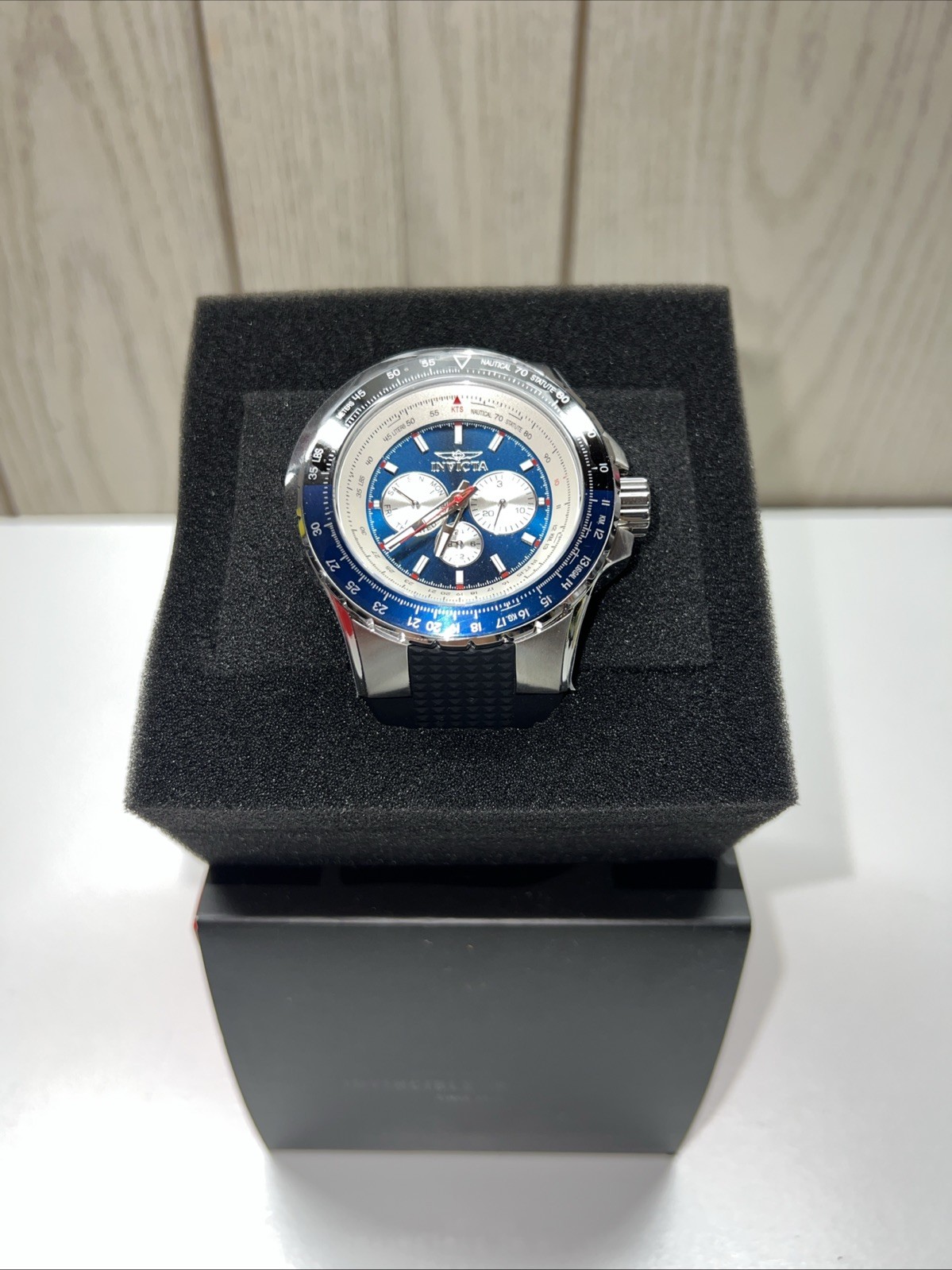 Invicta Aviator 32916 50mm Silver Stainless Steel Case with Black Silicone Strap