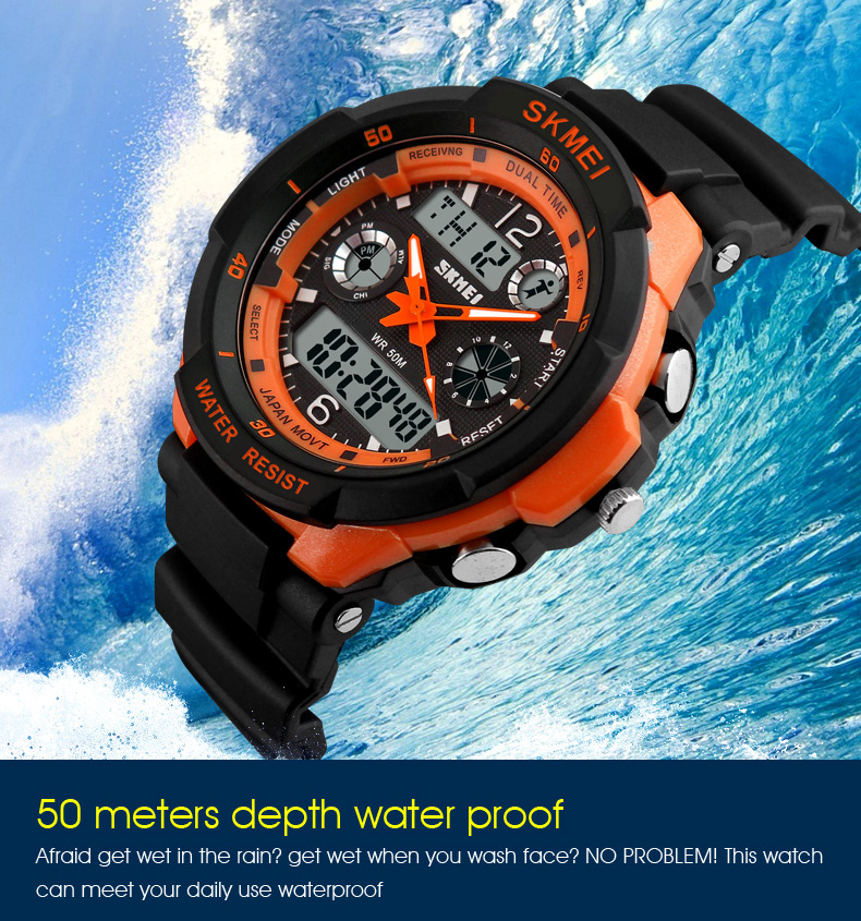 SKMEI Men Adult Teen Digital Analog Waterproof Sport Wristwatch Dual Time New