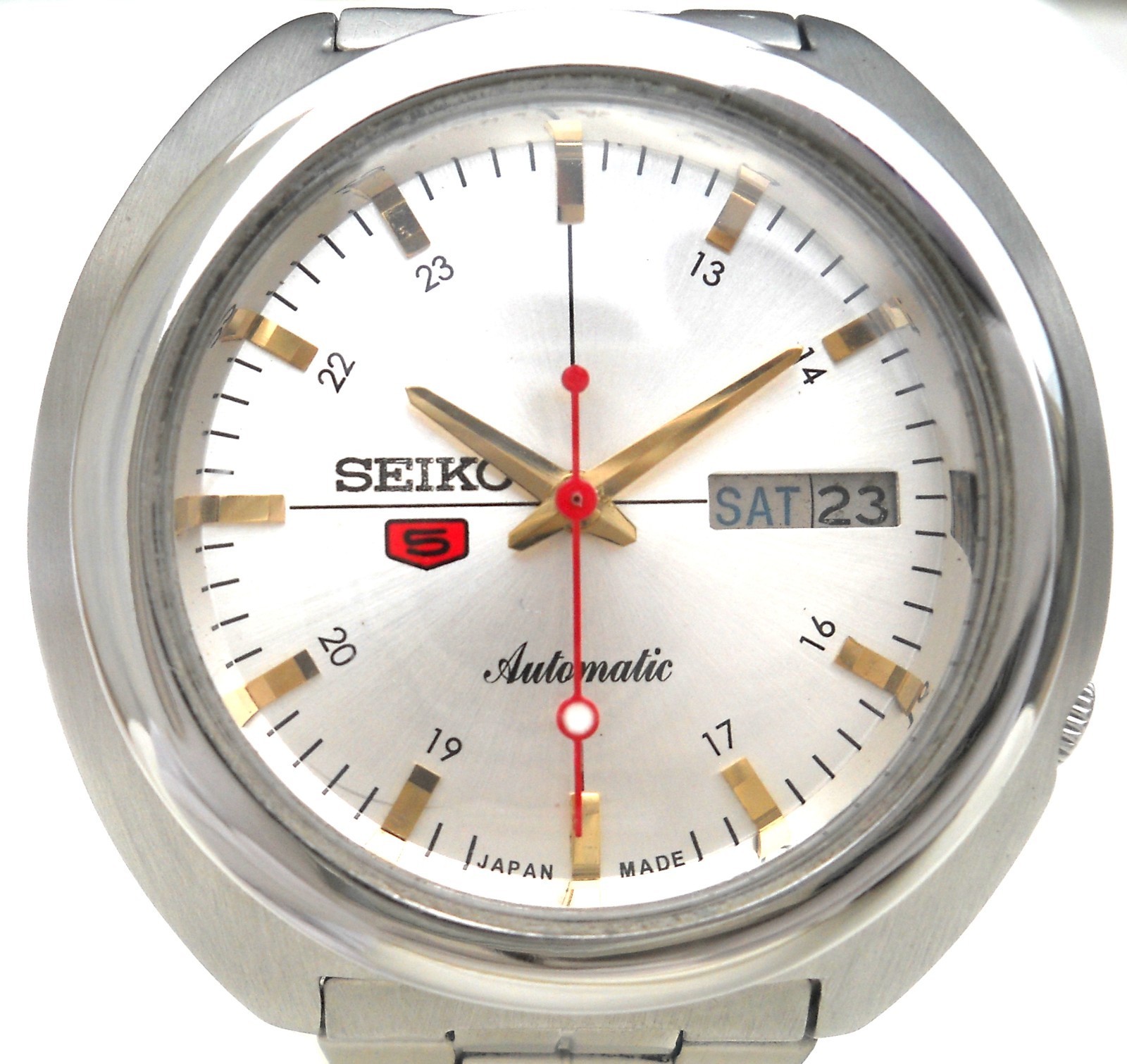 Vintage Seiko 5 Automatic Watch Silver Aftermarket Sunburst Military Dial Japan