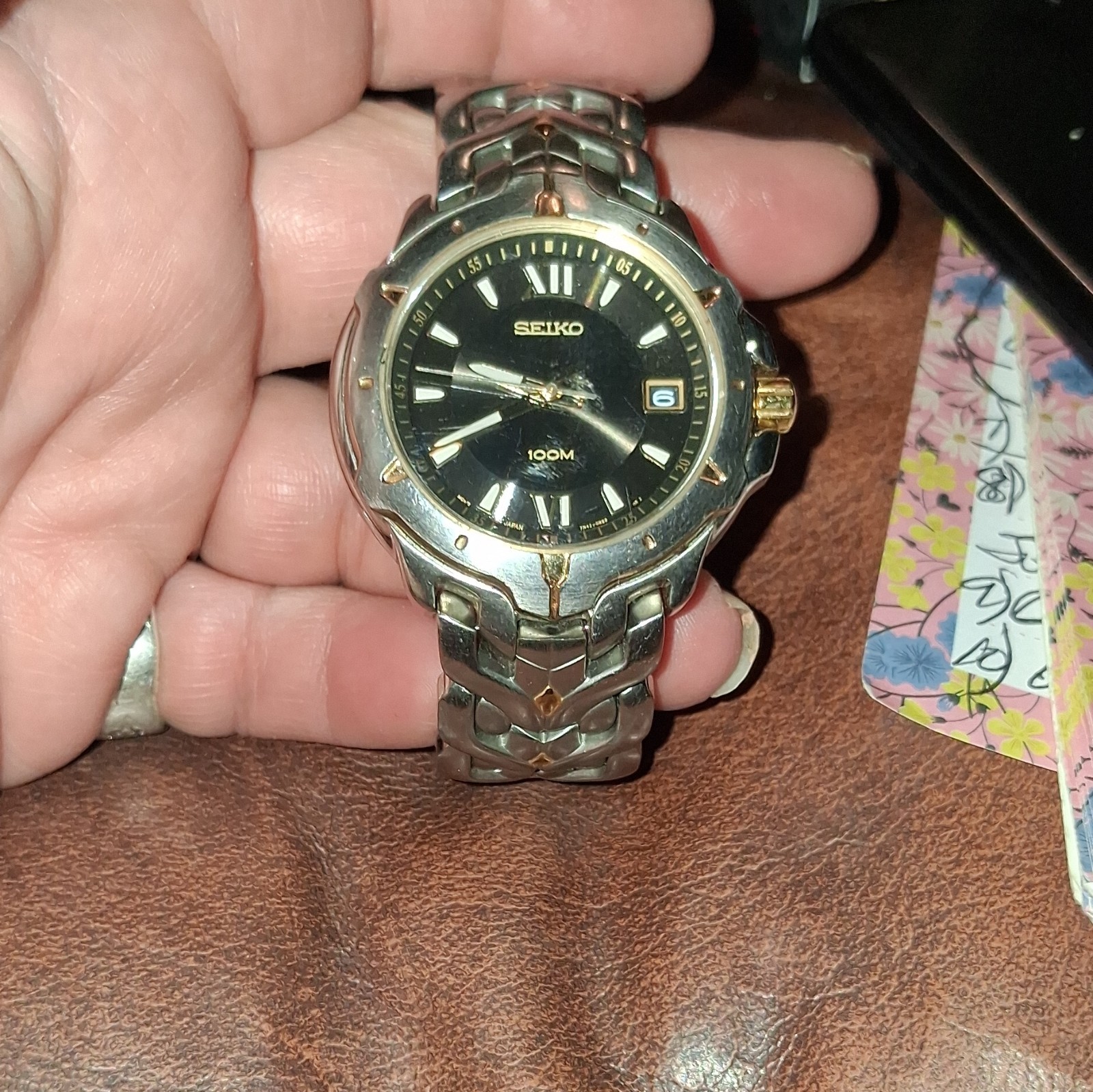 Seiko Quartz 100m Black Dial Date Two-Tone Stainless Steel Bracelet Watch