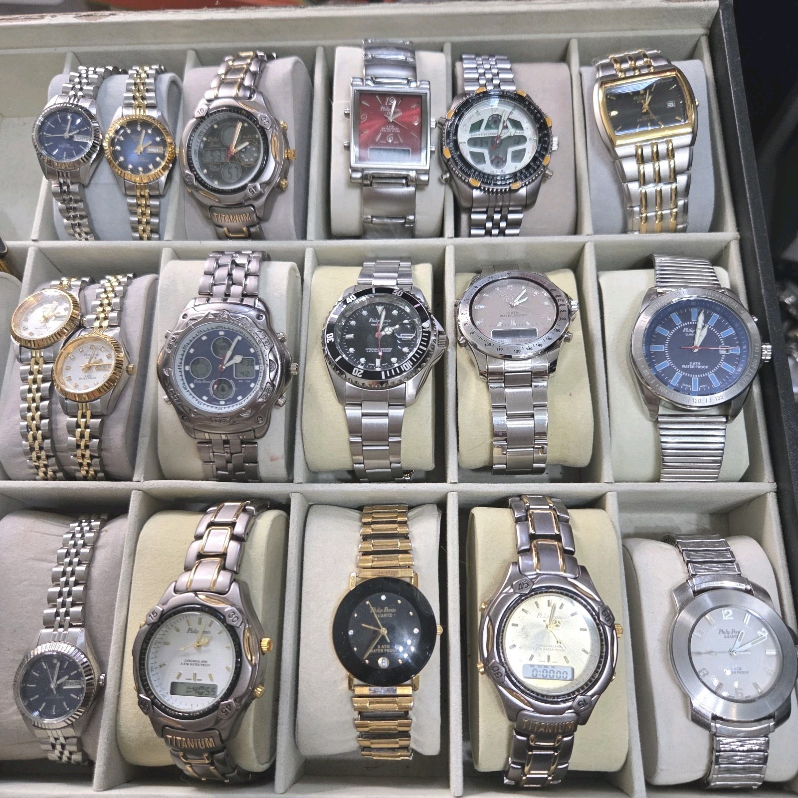 PHILIP PERSIO WRIST WATCHES LOT OF 17. ALL NEW OLD STOCK. MENS & WOMENS.