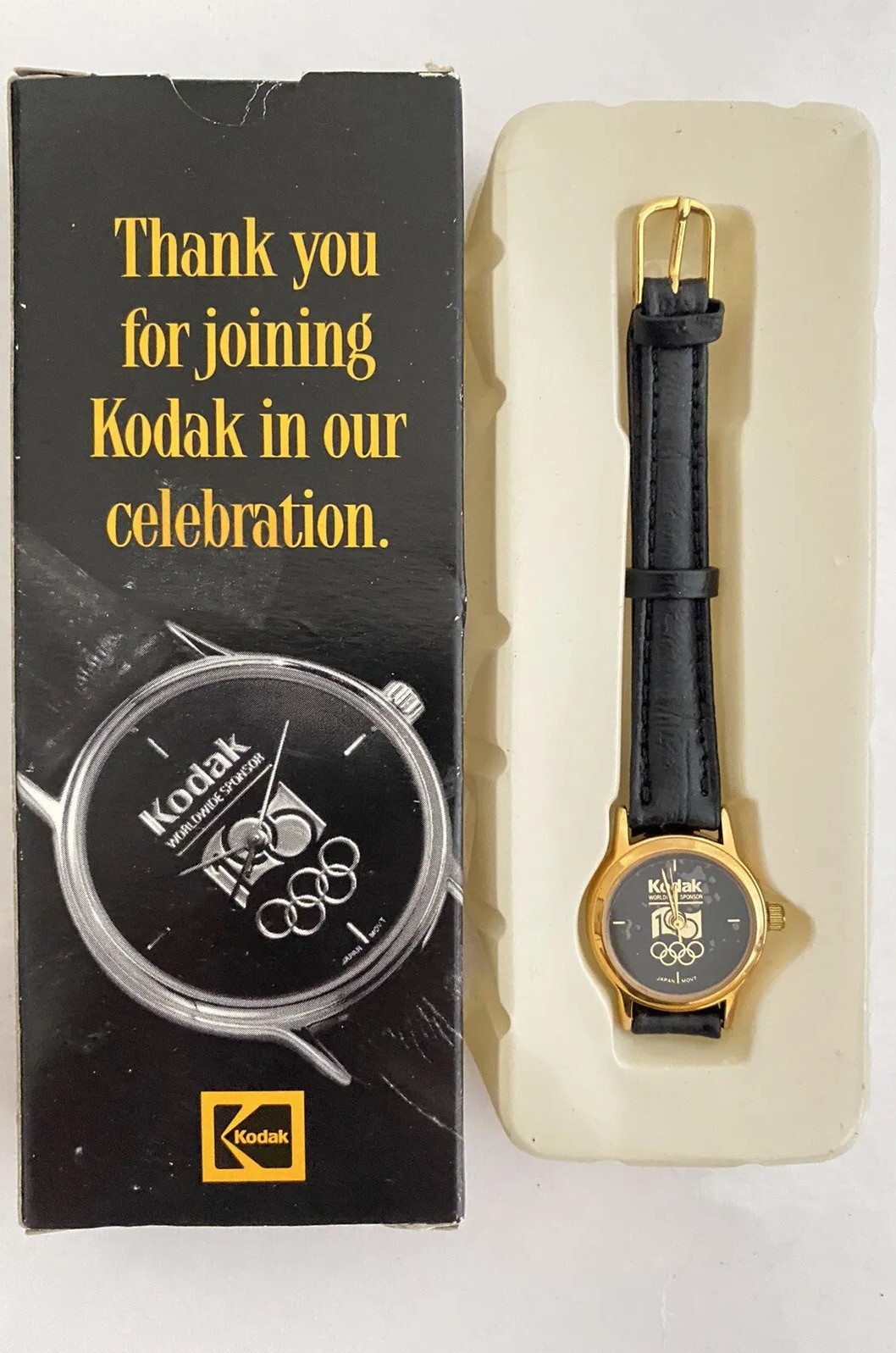 1996 KODAK Olympic Official Sponsor Watch Leather Band New Needs Battery Womens