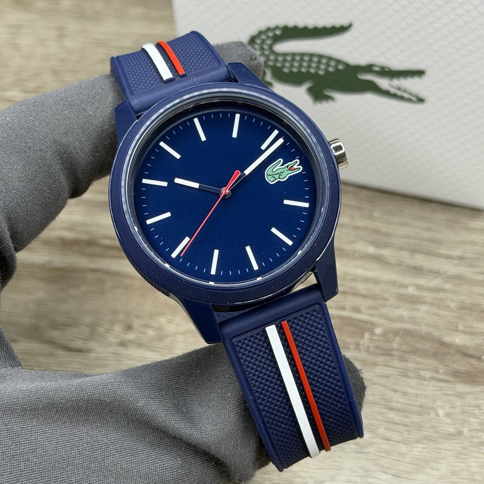 NEW✅ Lacoste 12.12 Sports Navy Blue Silicone Strap Men Watch 42mm 2070008 $99