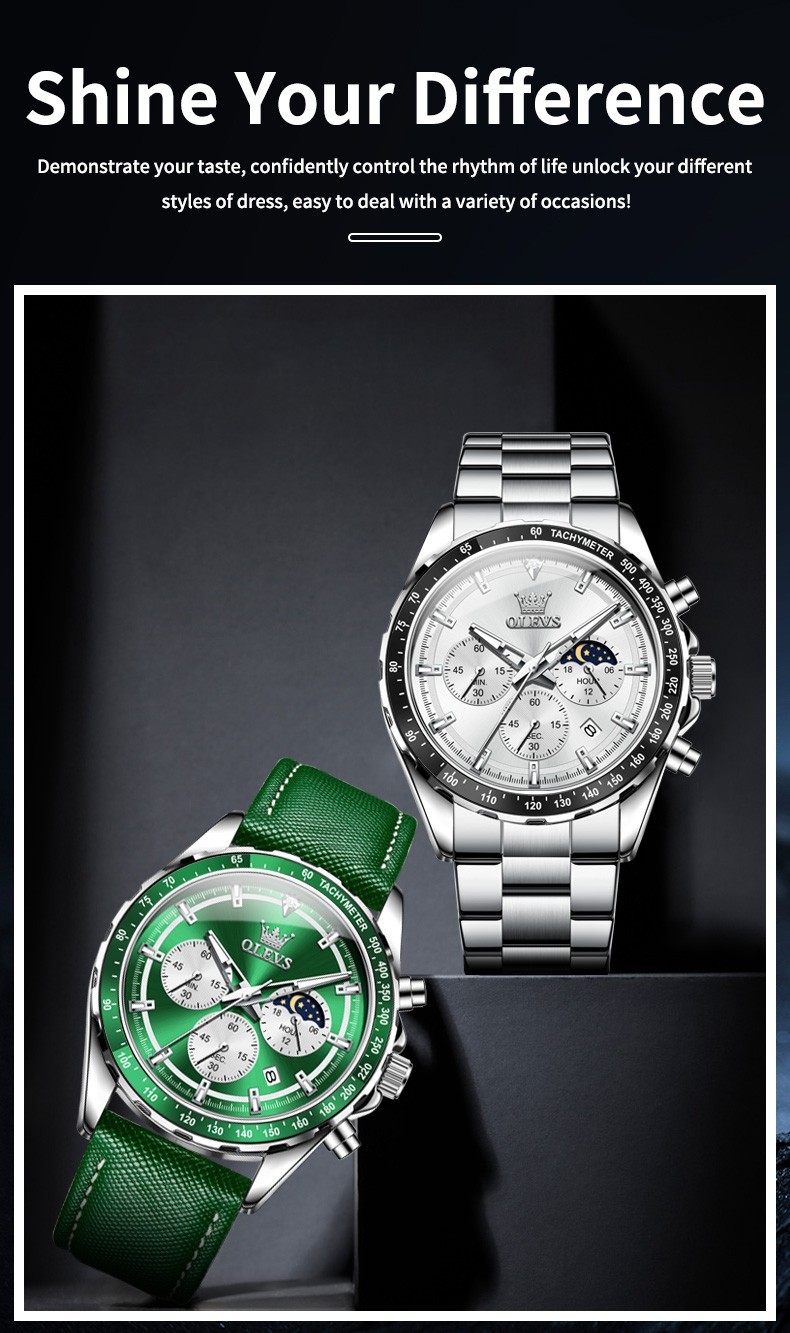 OLEVS 2945 Luminous Night Light Auto Date Japan Movement Quartz Wristwatch