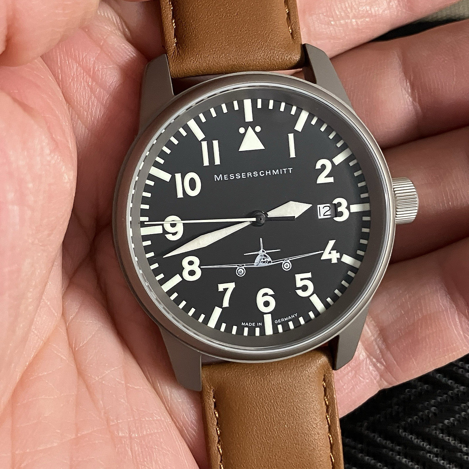 Mens Germany Pilot Titanium Messerschmit Watch Black Dial 41mm