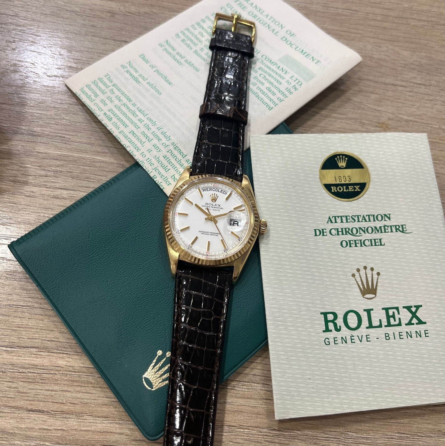 ROLEX DAY-DATE 36mm Ref: 1803 18K YELLOW GOLD UNPOLISHED WATCH WITH PAPERS