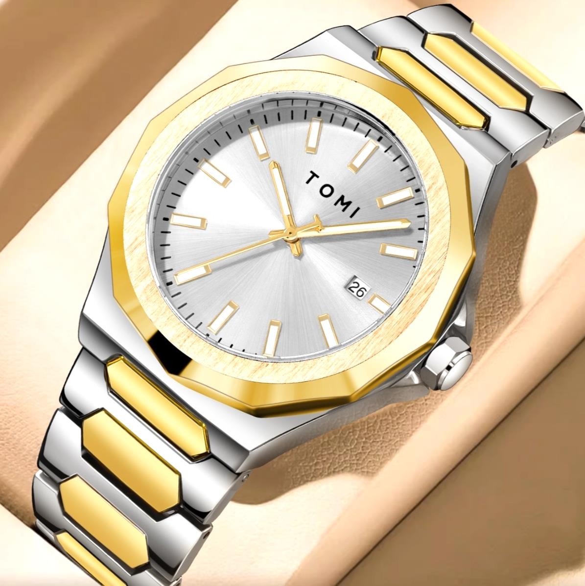 42MM TOMI Quartz Luxury Men’s Watch 30M Waterproof Diver Stainless Luminous NEW