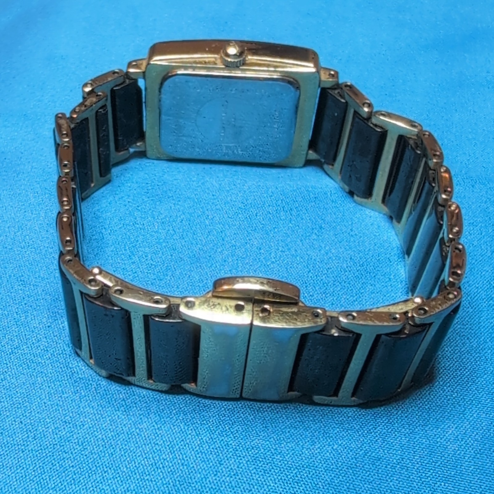 Tavan Swiss Made Sapphire Rectangle Wristwatch Black Dial Gold Bracelet Band
