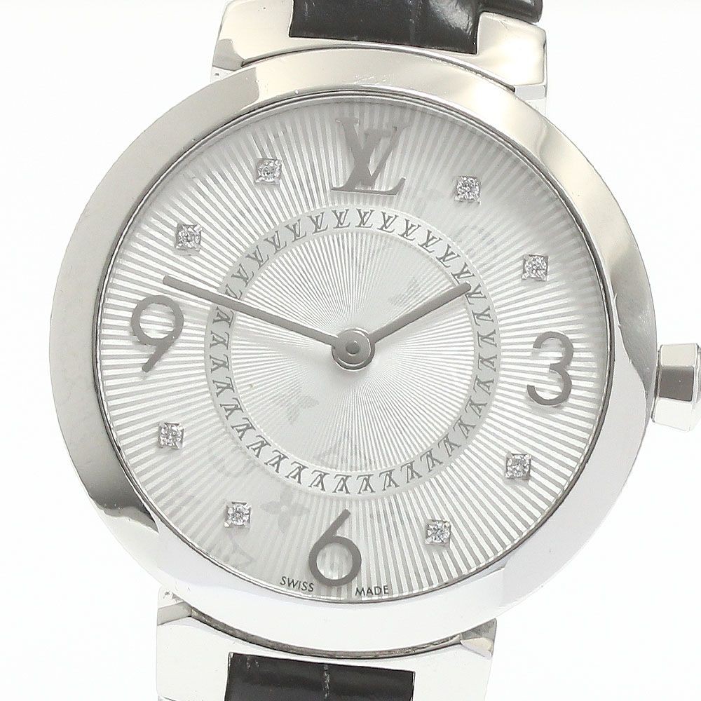 LOUIS VUITTON Tambour Slim Q12MG 8P Diamond Quartz Ladies Watch 28mm Silver
