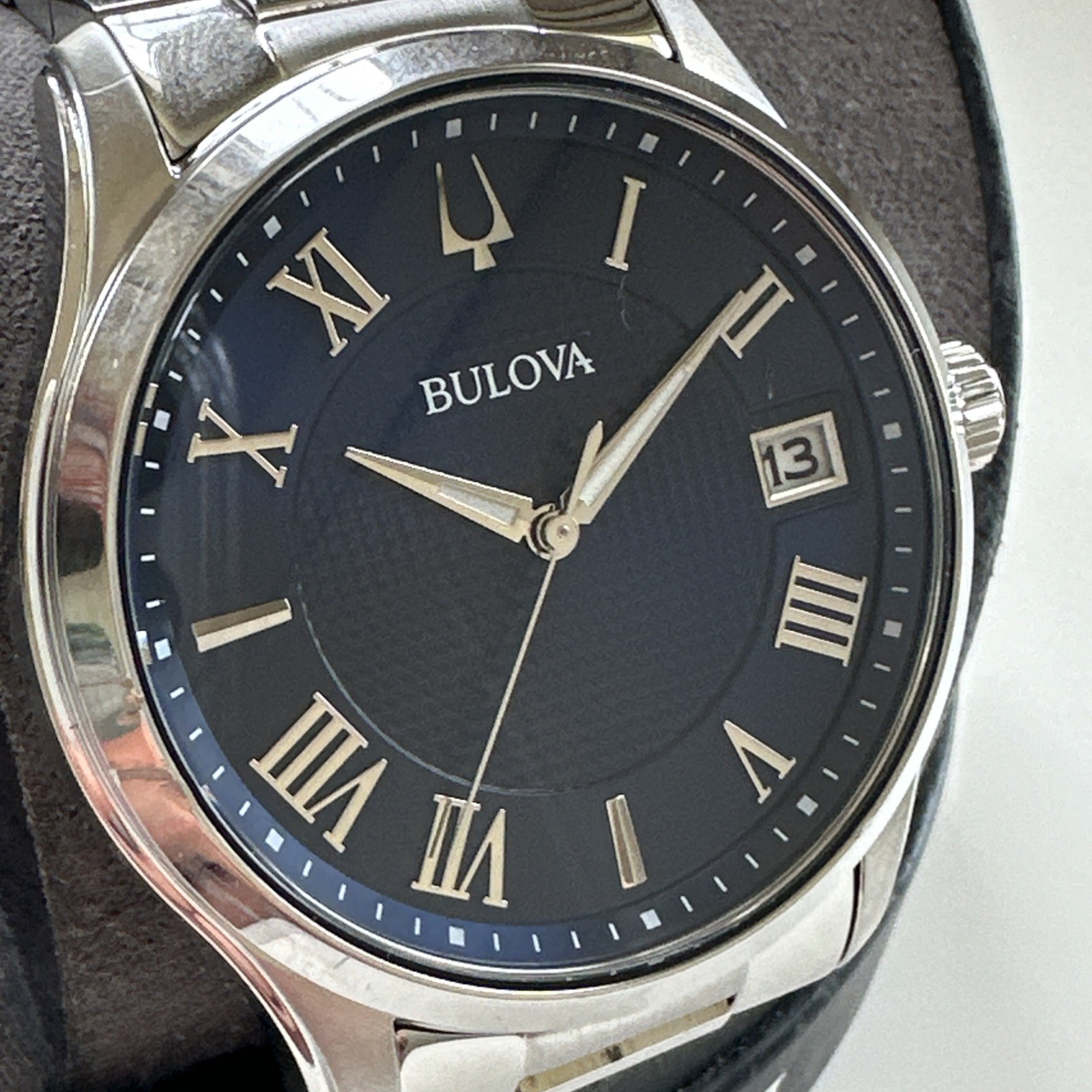 Bulova Wilton Men’s Quartz Silver-Tone Blue Dial Watch 41MM 96B386
