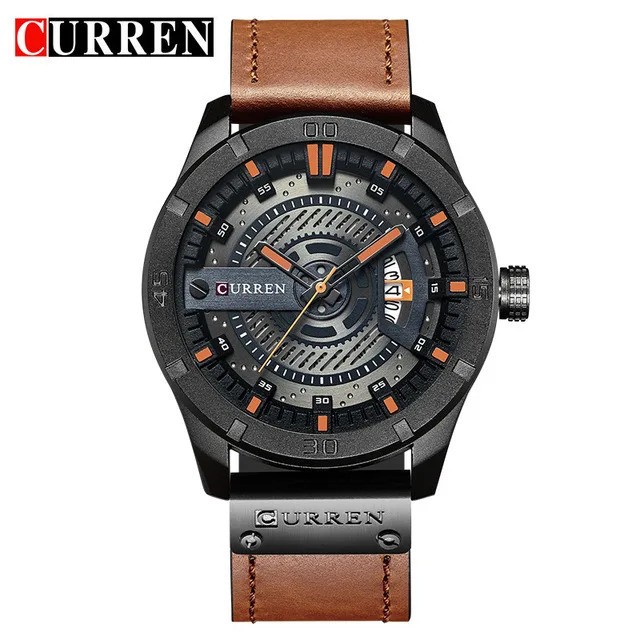CURREN Men Military Sport Watch Quartz Date Analog Waterproof Leather Strap