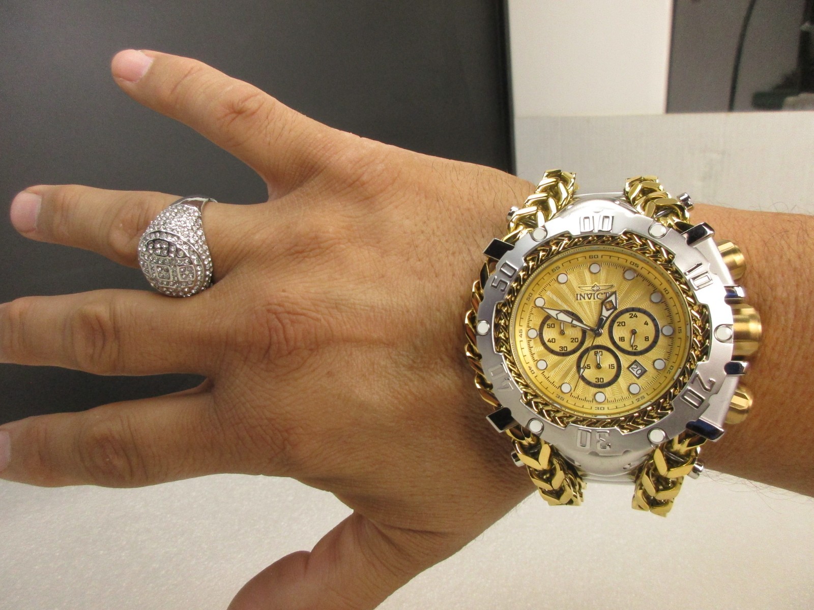Invicta Gladiator Men’s Watch 58.3mm, Gold, Steel 48190, Gold Silver tone