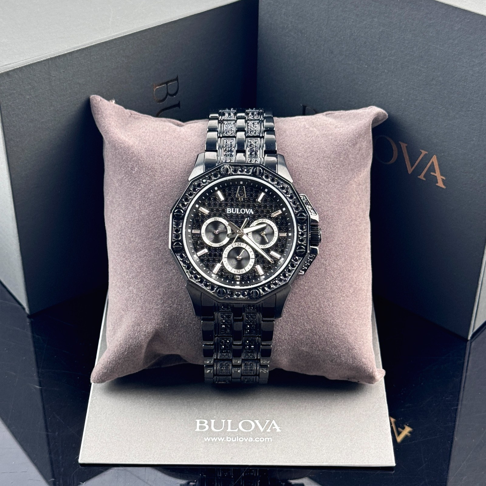 Bulova Octava Black Pave Crystal Stainless Steel Quartz Men’s Watch 98C134