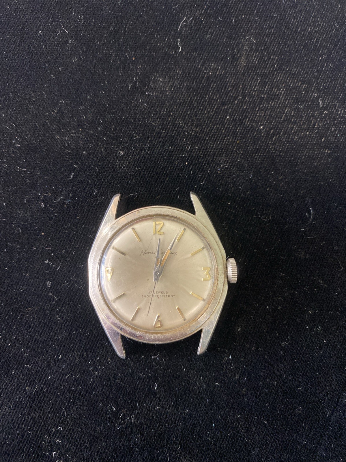 Henri Gireaux 17 Jewel Watch Runs Stainless Steel Face W/o Crown 33mm 16.9mm Lug