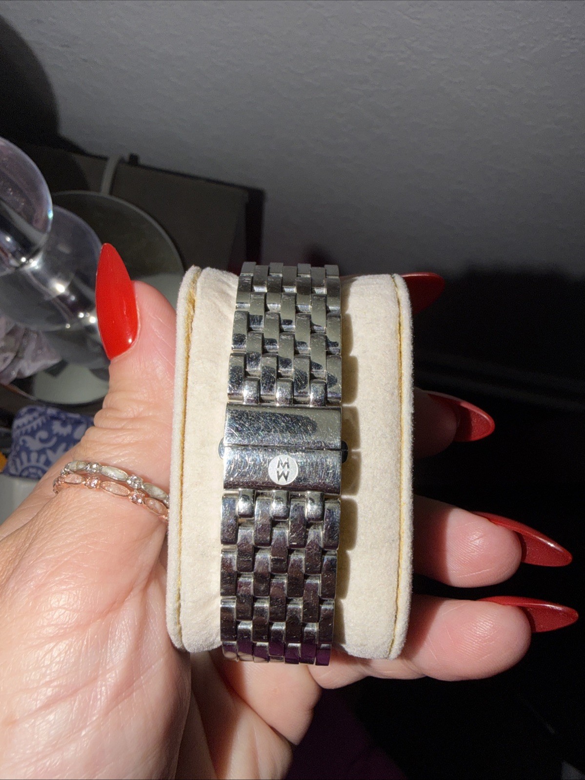MICHELE Deco Women’s Rectangular 33mm Chronograph Day/Date Diamond Bezel