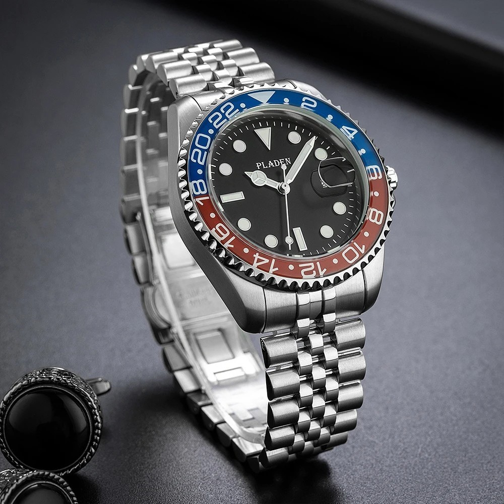 42MM PLADEN Men’s Quartz Luxury Watch Stainless Steel Waterproof Luminous NEW