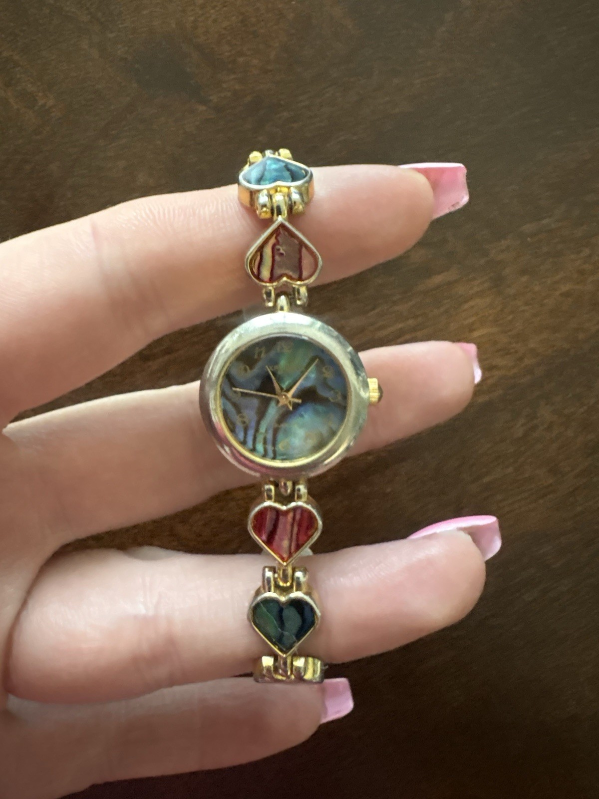 Repaired LA Express Abalone Women’s Heart Link Bracelet Wristwatch