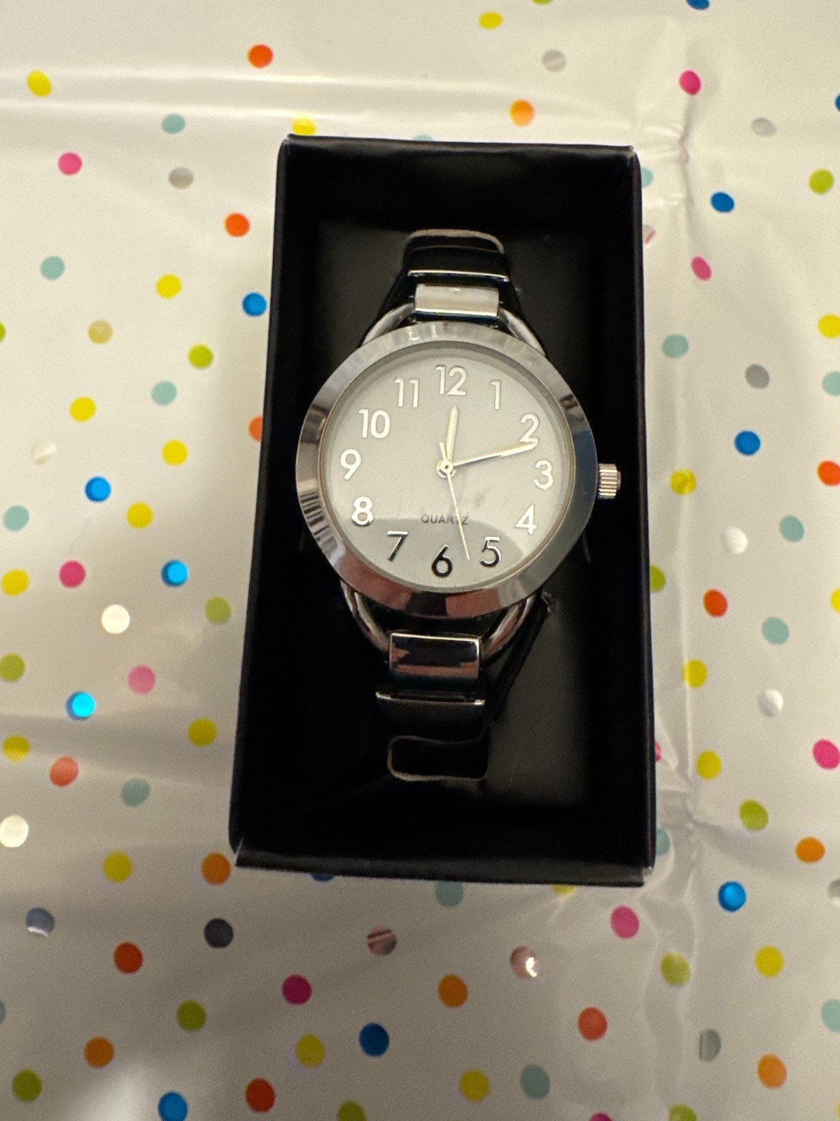 Wristwatch Red Cuff Band Silver Toned Round White Face Stylish