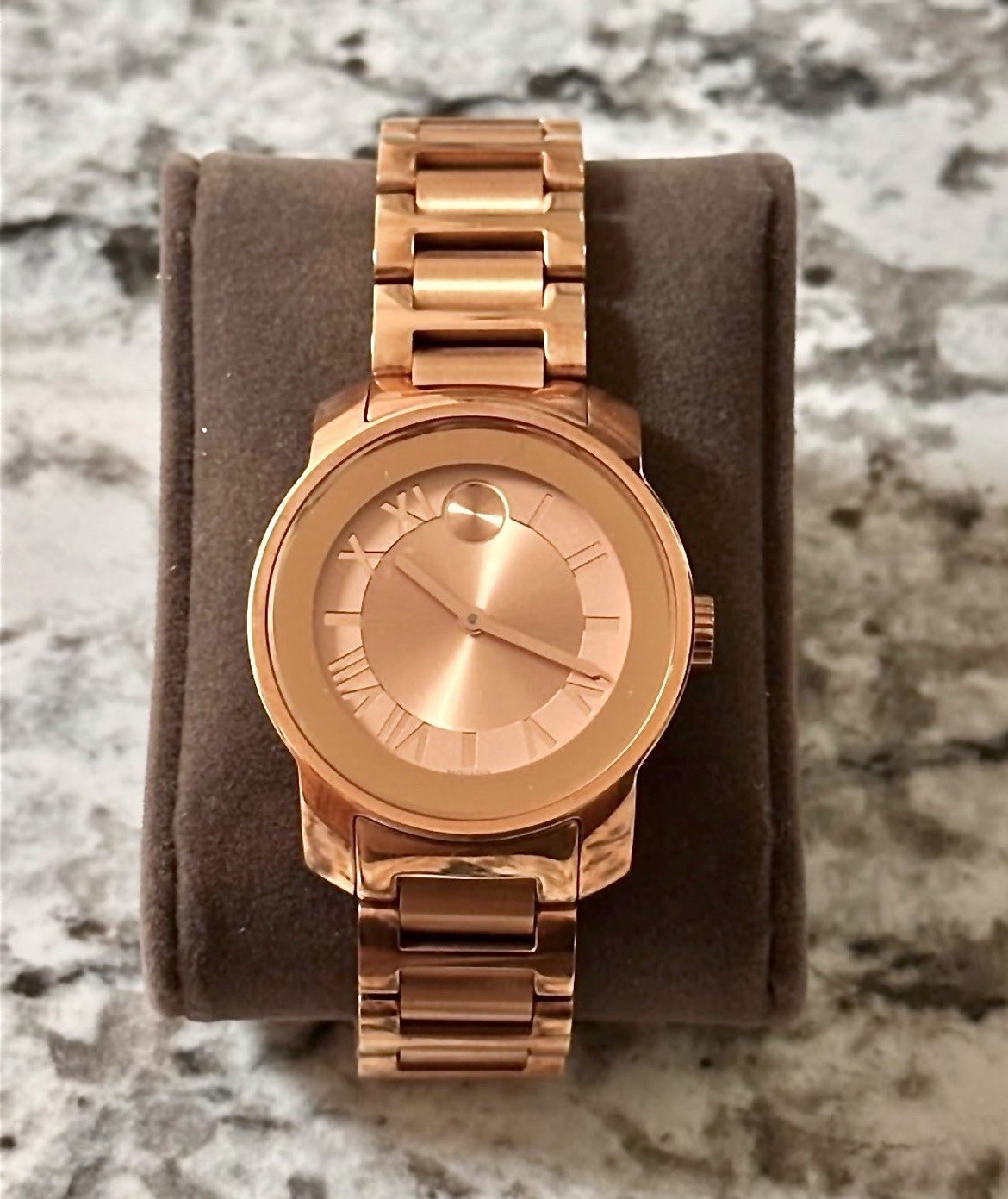 Movado Bold Rose Gold Dial Roman Numerals Quartz Bracelet Watch 30m WR