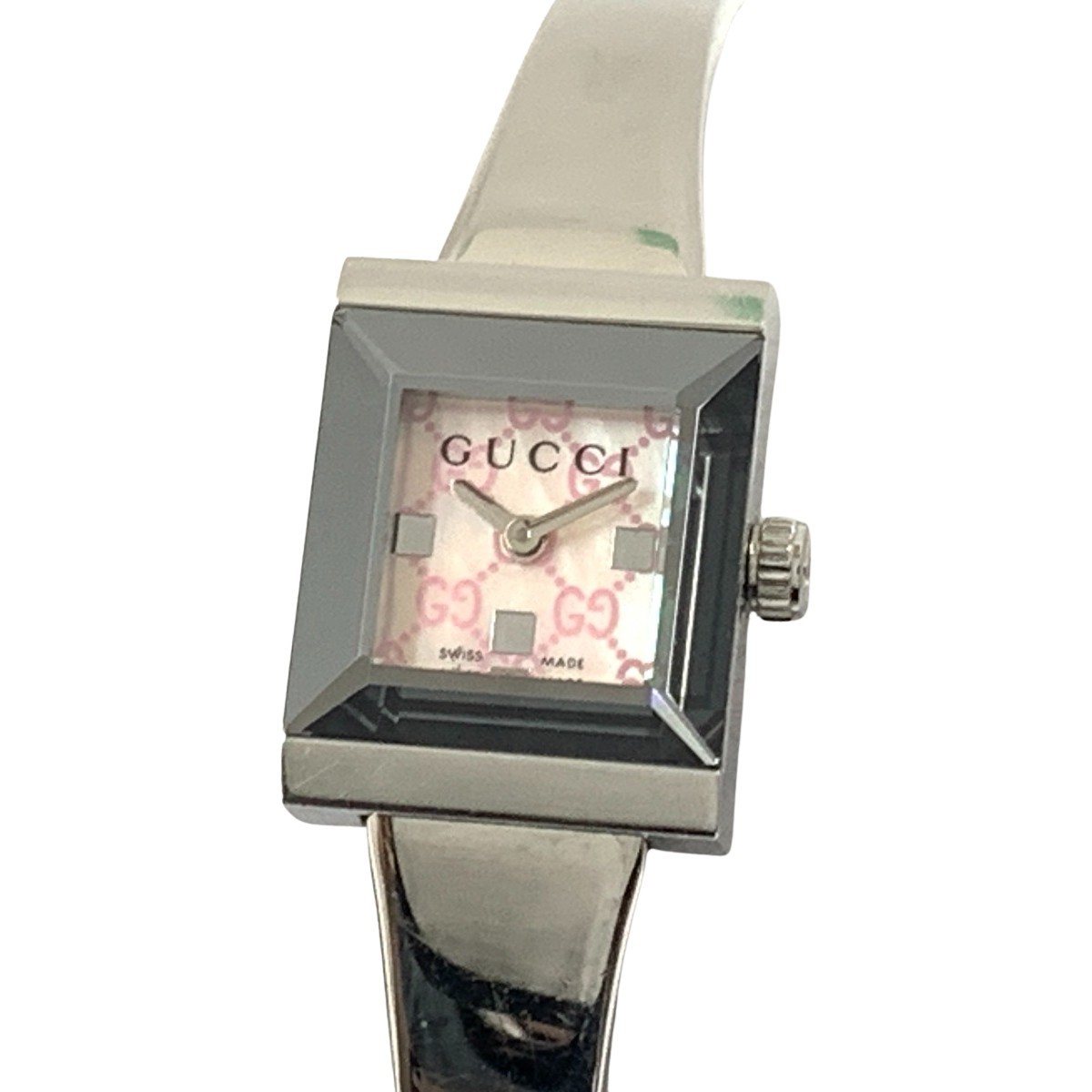 GUCCI 128.5 G-Frame Square Bangle Watch Silver x pink