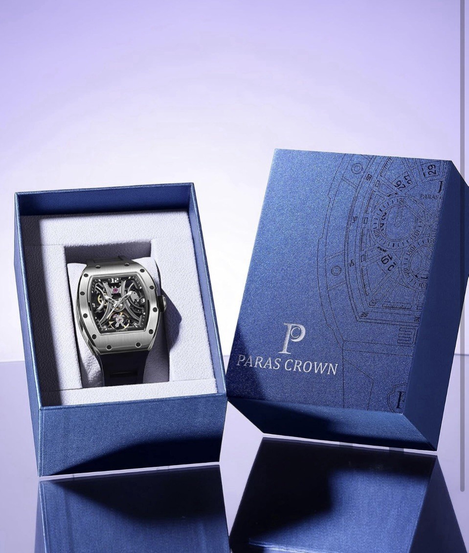 Paras Crown Automatic Stainless Case Silicone Strap Mens Watch