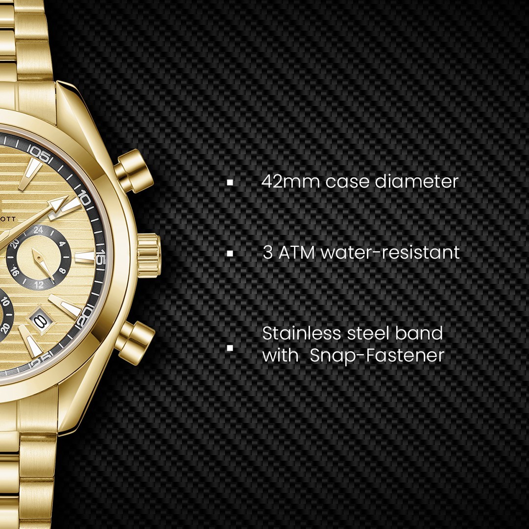 Kenneth Scott Men’s Chrono & Multi Function Watch | Champagne Dial, Gold Case