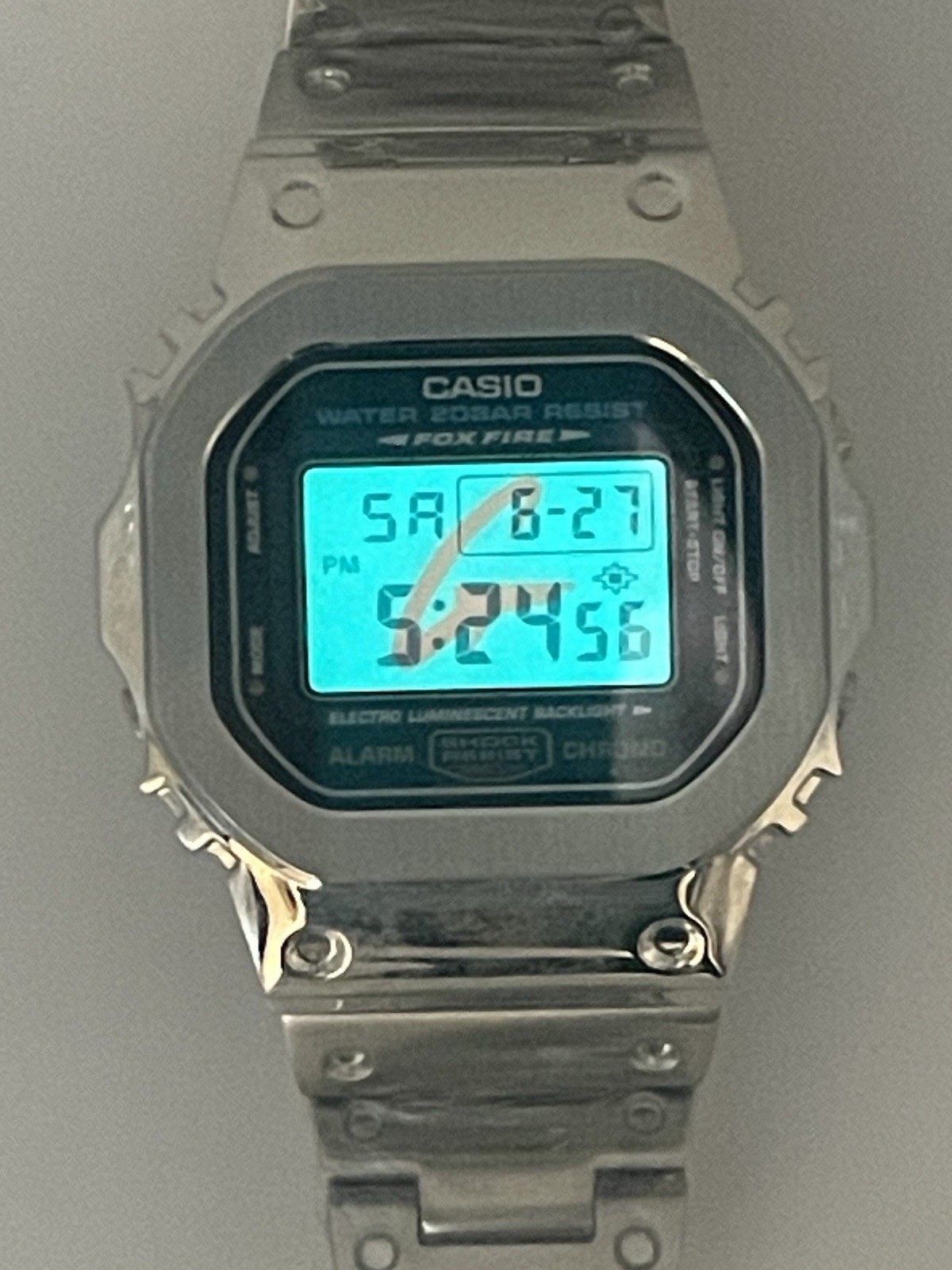 Custom Mod Casio G-SHOCK DW-5600E Watch w/ Silver Metal Bezel Stainless Steel