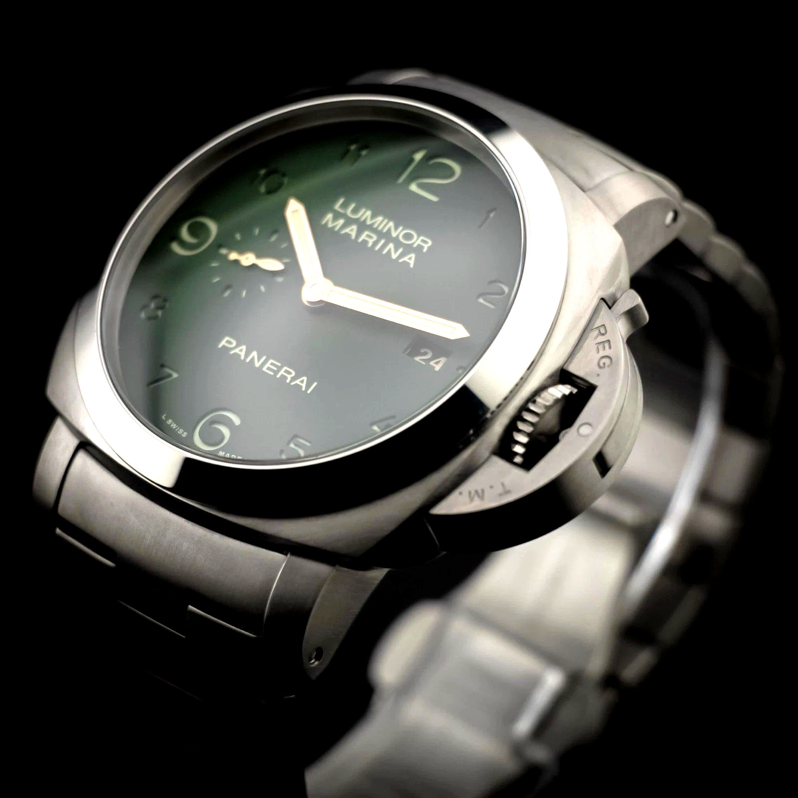 LTD ED Panerai Luminor 1950 Marina Titanium Harrods Green PAM00693 Complete Set