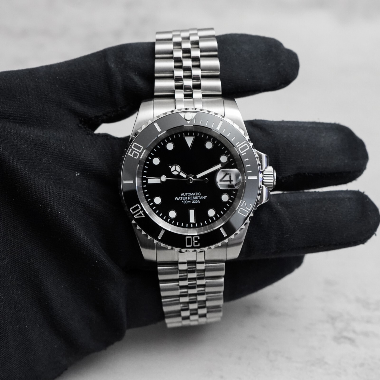 40mm Black Custom Sub Style Mod Watch NO LOGO w/ Jubilee & NH35 Automatic