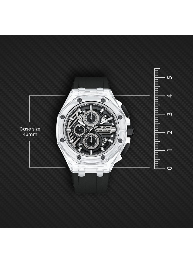 Kenneth Scott Men’s Chronograph Watch | Black Dial, 46mm, 30 m (3 ATM)