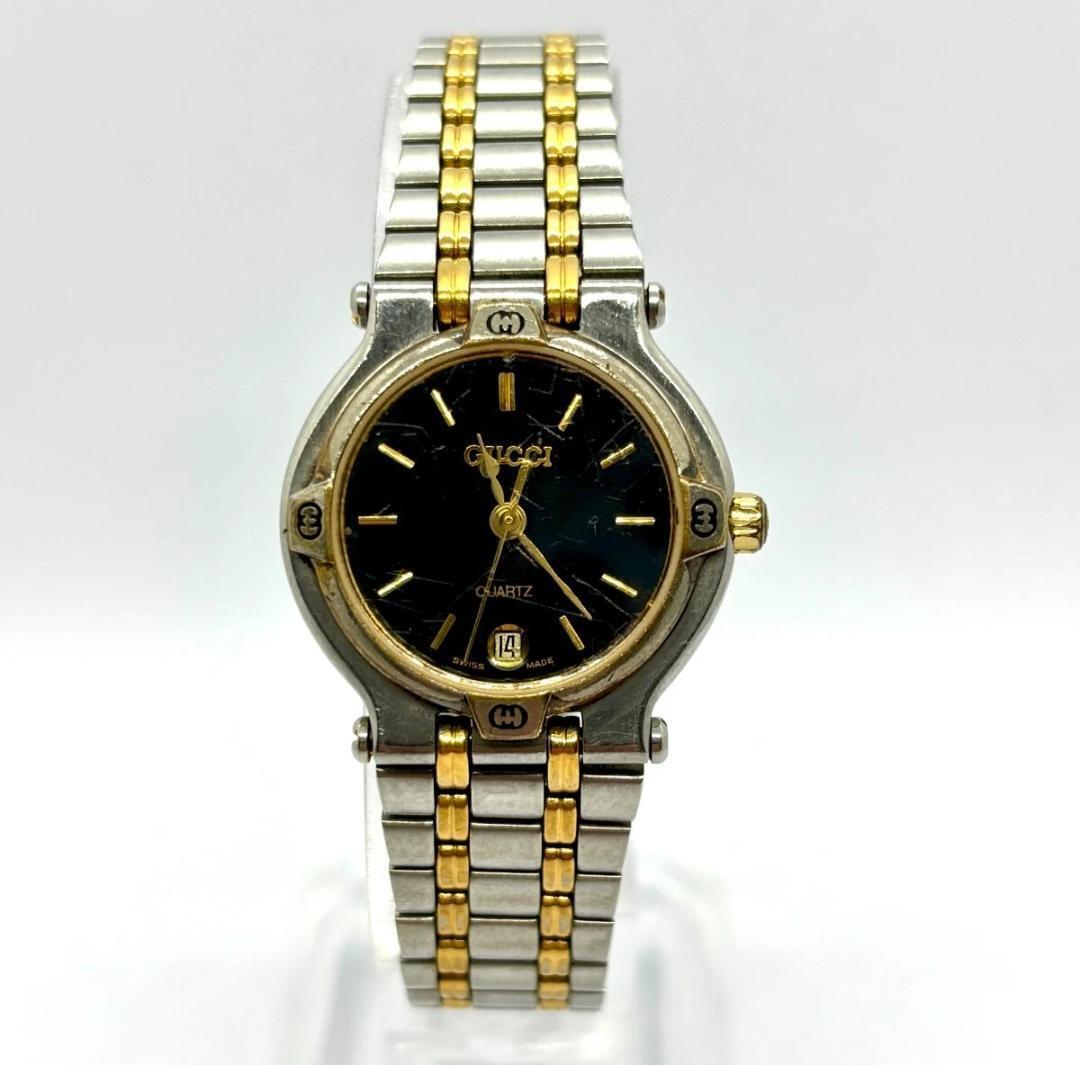 Gucci 9000L Women’s Watch Quartz Black Gold Silver Very Good Working Japan F/S