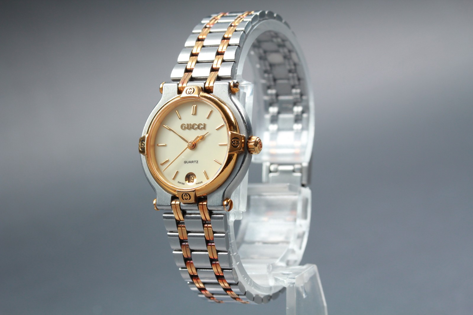 [Exc+5] GUCCI 9000L Ivory Dial Date Gold Quartz Women’s Watch From JAPAN