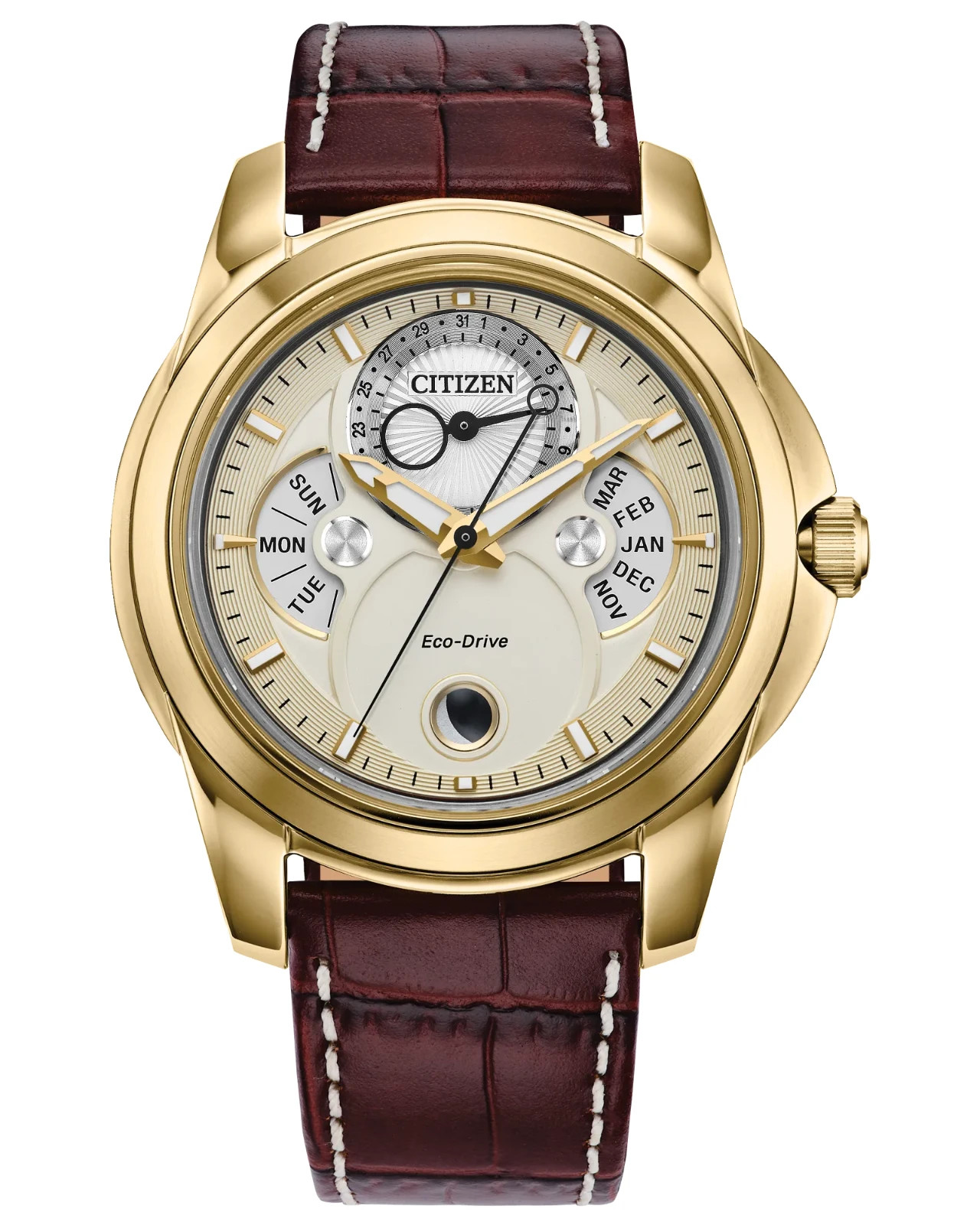 NEW CITIZEN ECO DRIVE CALENDRIER MOON PHASE DAY DATE MONTH WATCH BU0082-06P