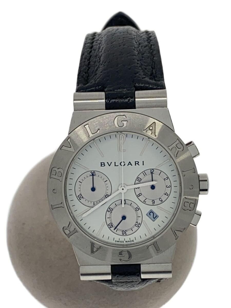 Bvlgari Men’s Watch Quartz Diagono Analog Leather WHT BLK CH35S Used